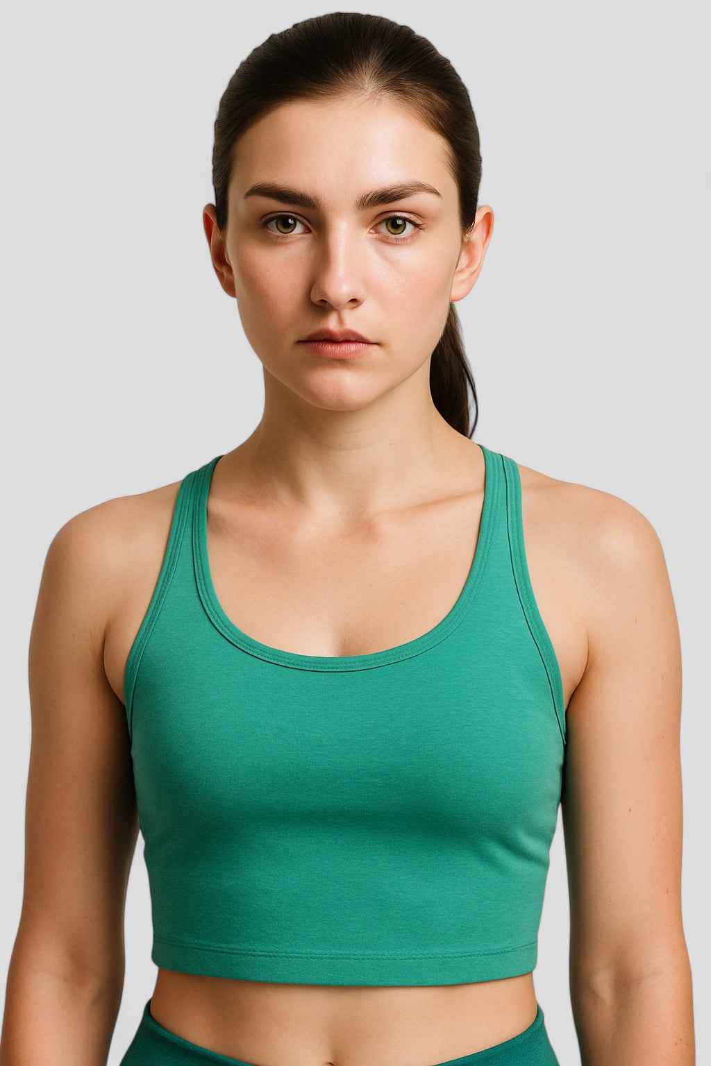 Charlotte |Damen Grünes Slim Racerback Crop-Top Stretch Tanktop Cami Yoga Fitness