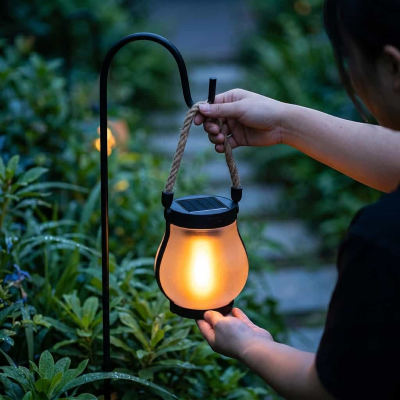 Garden – Lighting – Lanterns : Buiten Vlamlamp Zwart - Solar & Type-C Oplaadbaar Effectlicht in