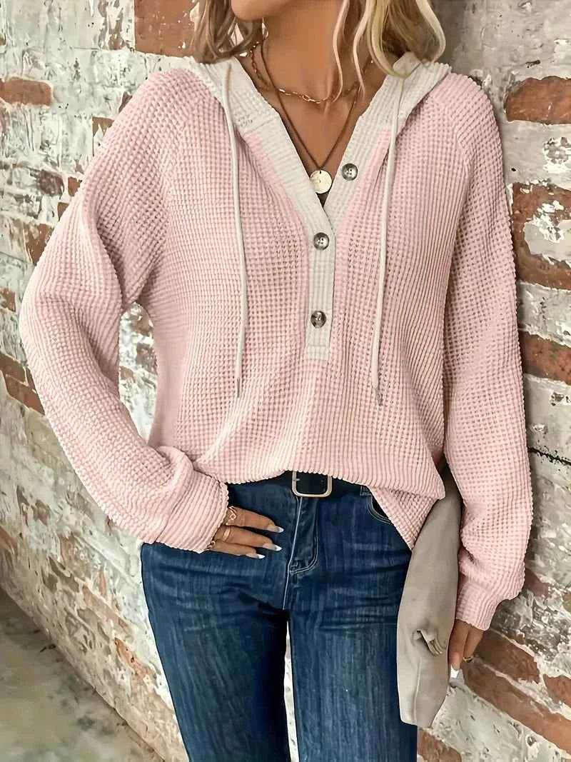 Long Sleeve Button Front Drawstring Hoodie