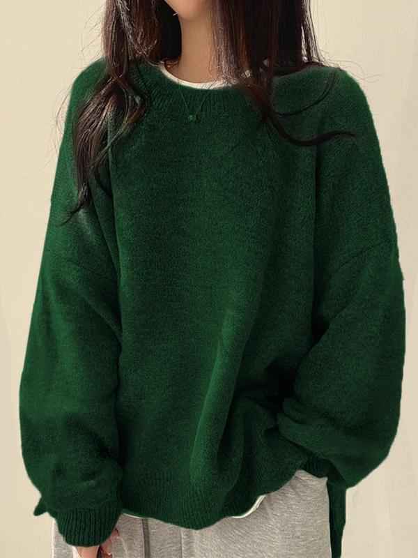 KIARA™ - Women's Drop Shoulder Split Hem Round Neck Sweater