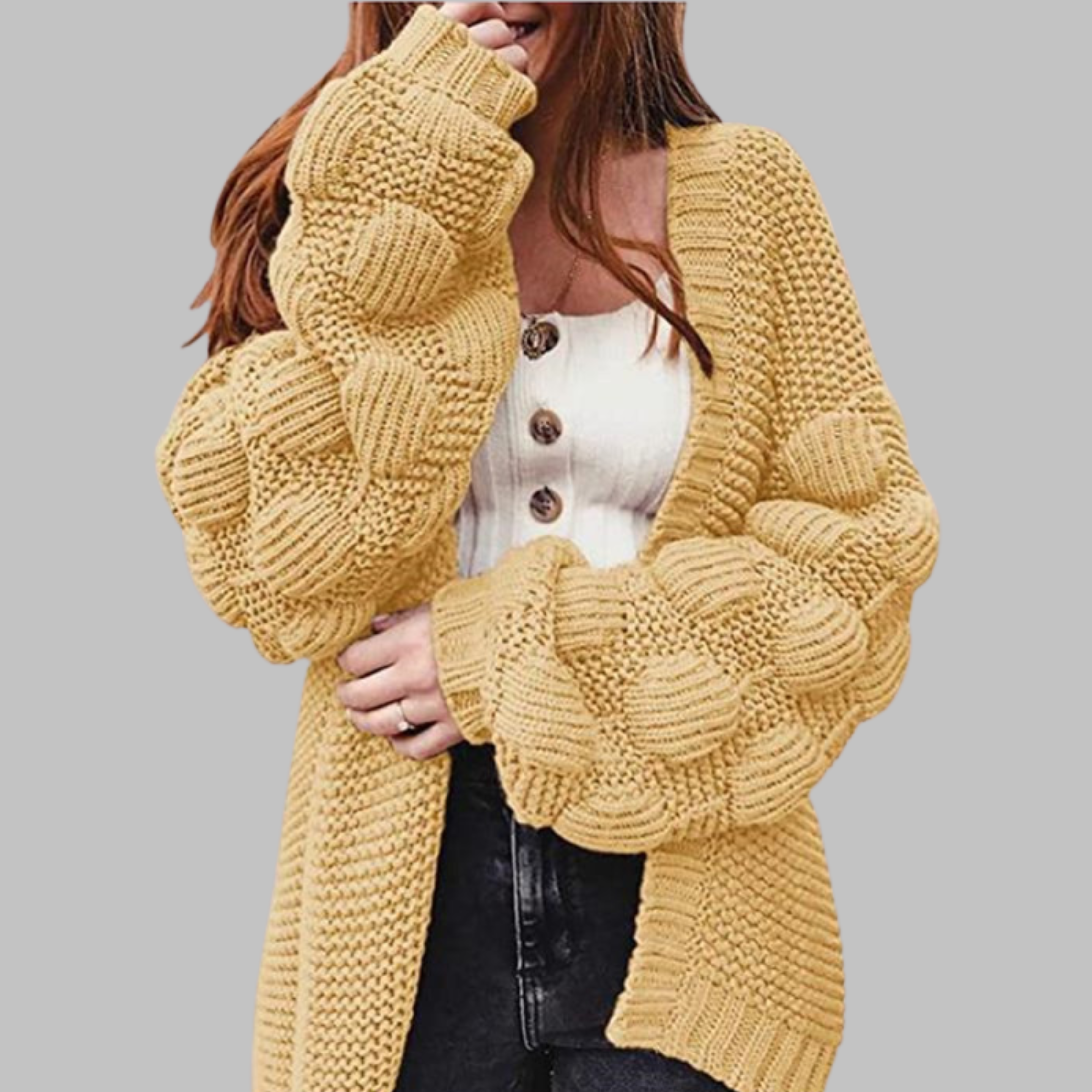 Vintage-Stil Oversize-Strickcardigan mit grobem Strick und offener Front