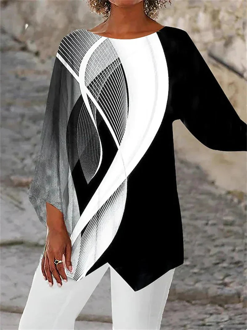 LYSENDRAE – Elegantes bedrucktes Langarmshirt mit Rundhalsausschnitt