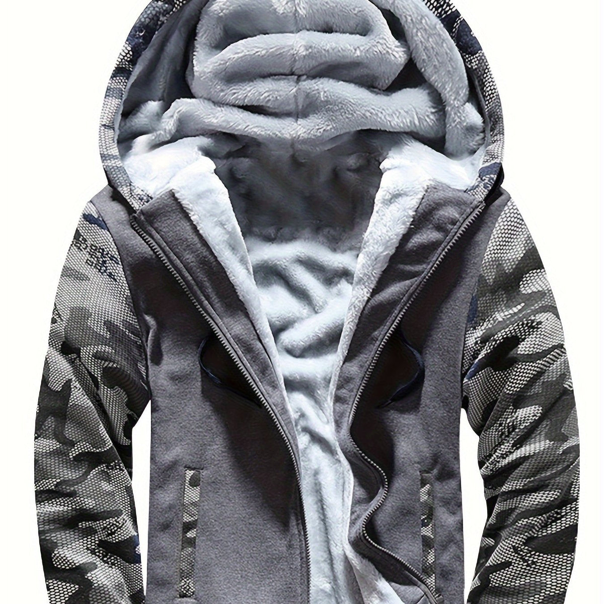 Herren Warme Fleece-Kapuzenjacke im Colorblock-Design
