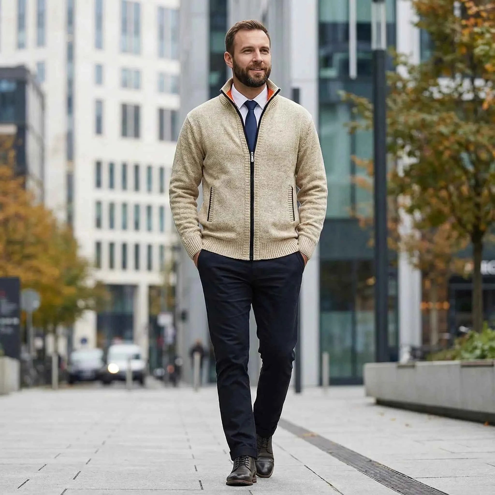 Owen Einfarbiges Strickcardigan mit Stehkragen