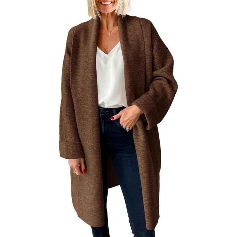 OLIVIENE™ Kuscheliger Grobstrick-Cardigan mit offener Front, Oversized-Langpassform