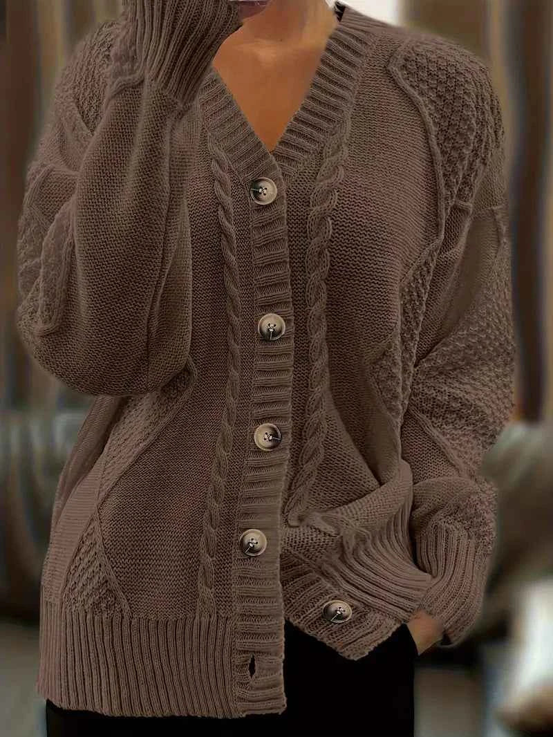 Damen Casual Cardigan aus mehrfarbigem Kabelstrick
