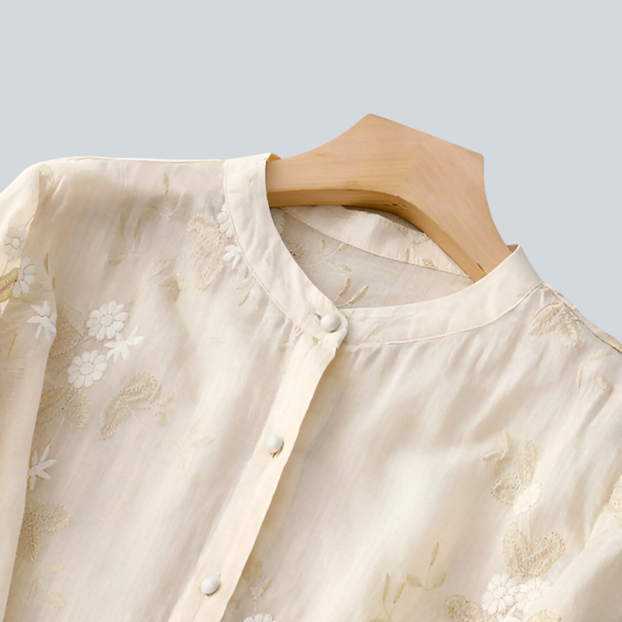 Damen Baumwolltop mit Blumenstickerei und lockerem Schnitt