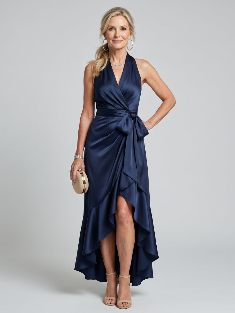 Honora | Neckholder-Wickelkleid mit asymmetrischem Saum