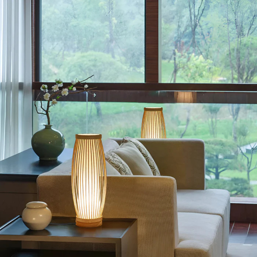 Theia - Moderner japanischer LED-Tischleuchte mit elegantem Bambusholz-Finish