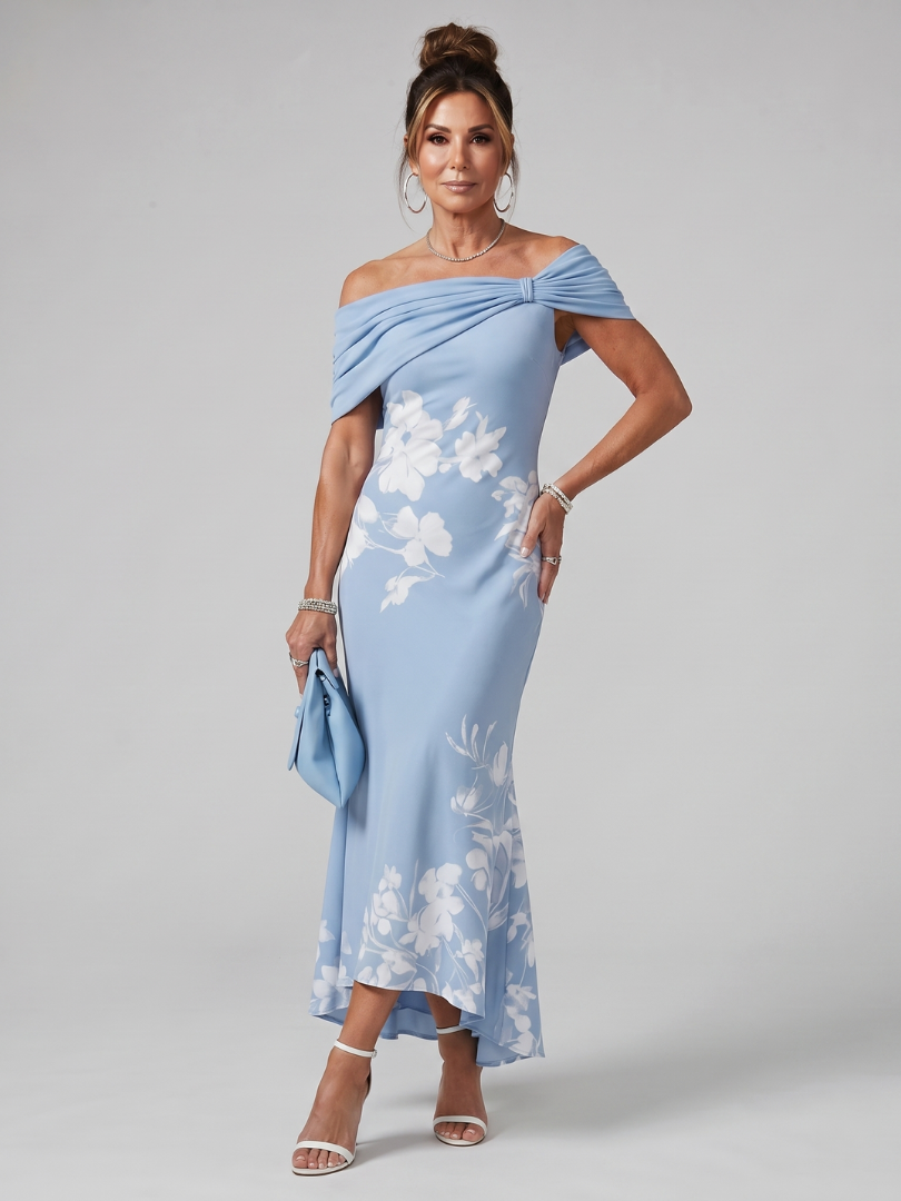 Evelina | Schulterfreies Midikleid