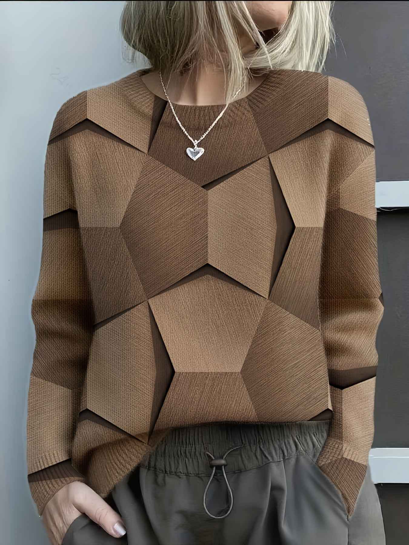 FELYSSIA - Strickpullover mit 3D geometrischem Muster modisch