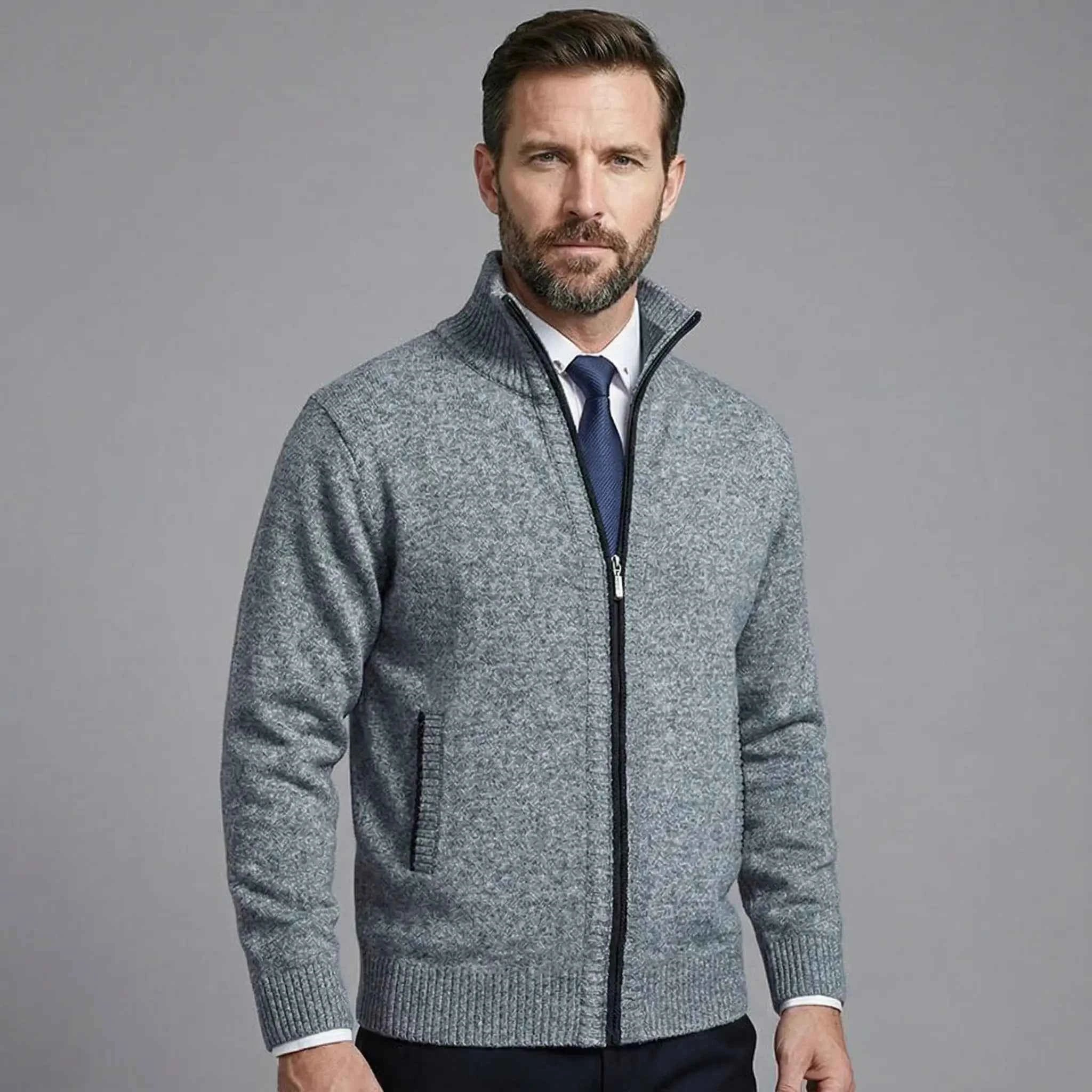 Owen Einfarbiges Strickcardigan mit Stehkragen