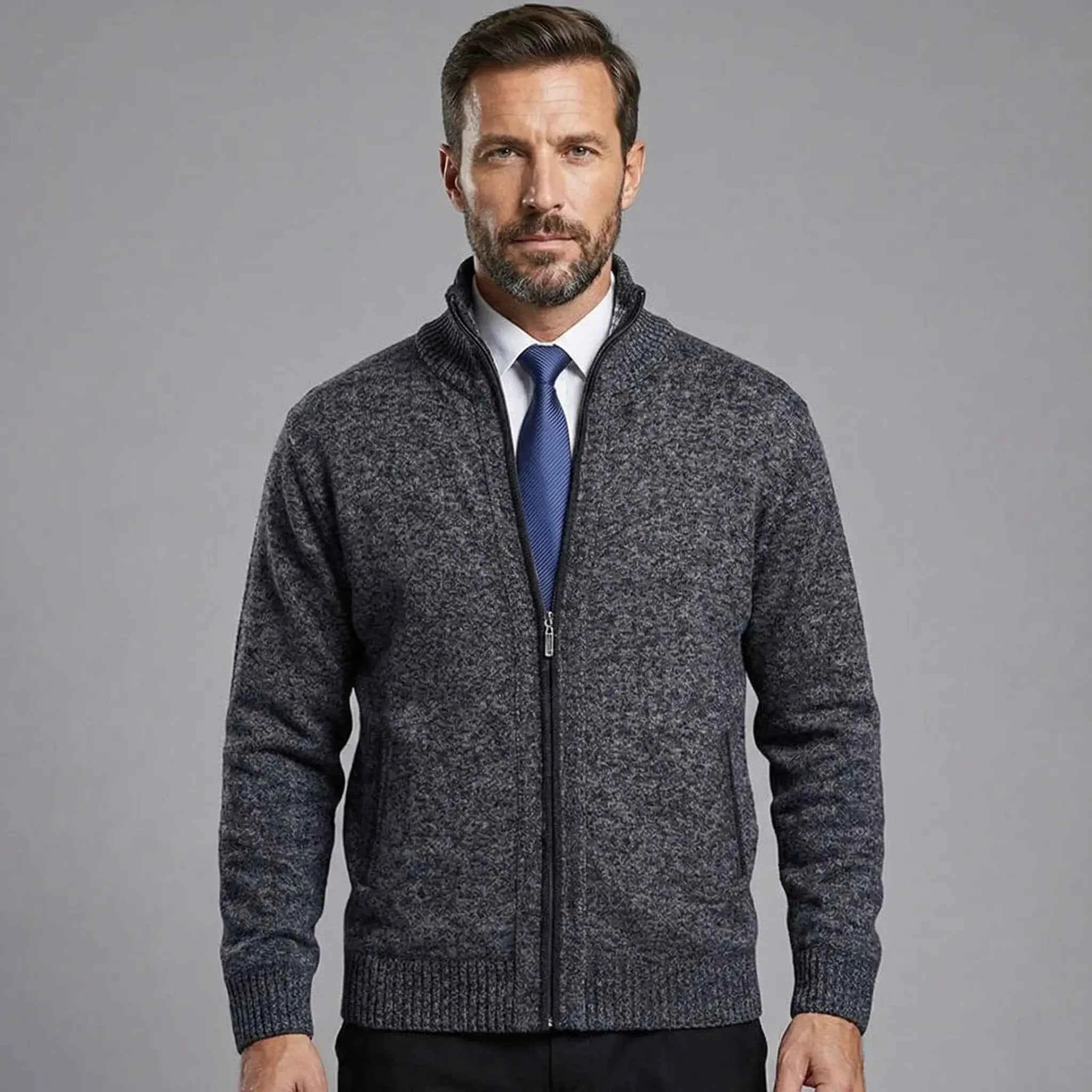 Owen Einfarbiges Strickcardigan mit Stehkragen
