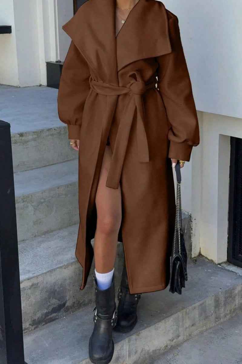 Legerer Chic Brauner Oversized Wollmantel mit Elegantem Revers