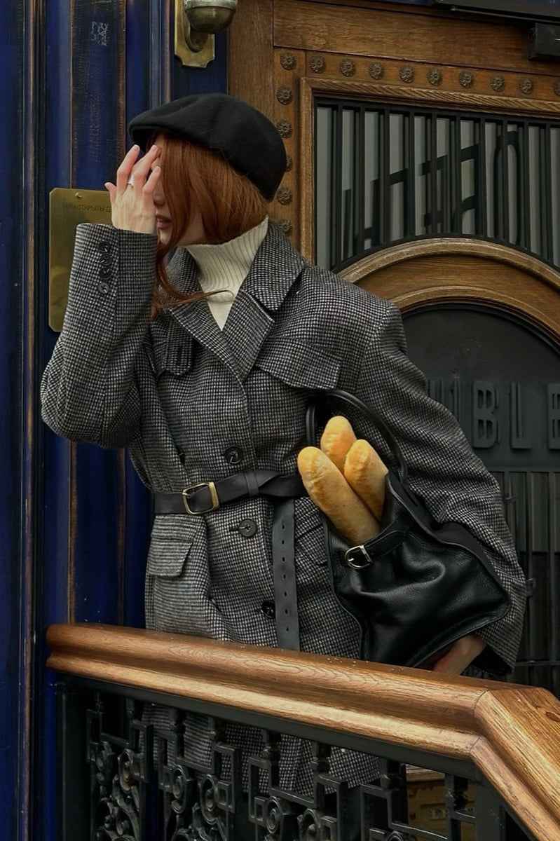 Tweed Doppelreihiger Woll-Blazer Mantel für einen eleganten Look