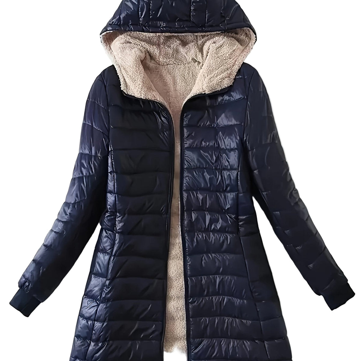 Damen Mittellange Kapuzenjacke mit Fleecefutter