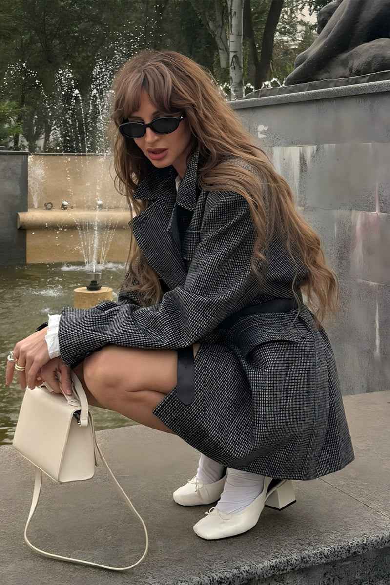 Tweed Doppelreihiger Woll-Blazer Mantel für einen eleganten Look