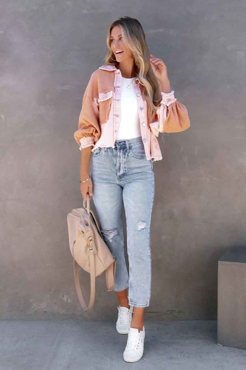 Lässige Waffelstrick-Kurzmantel mit gebürstetem Finish