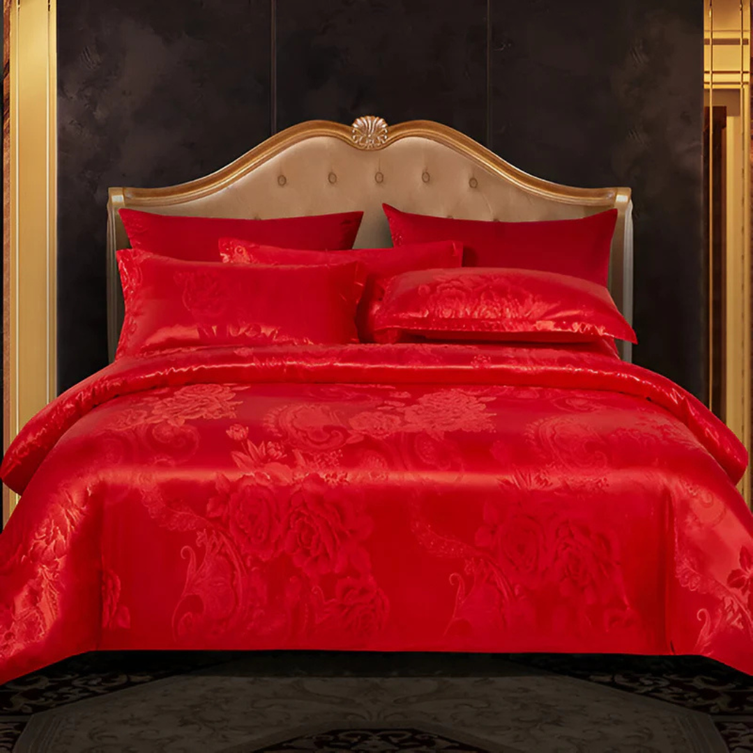 Luxuriöses Satin - Elegantes Satin-Bettbezug mit wunderschönem Blumenmuster
