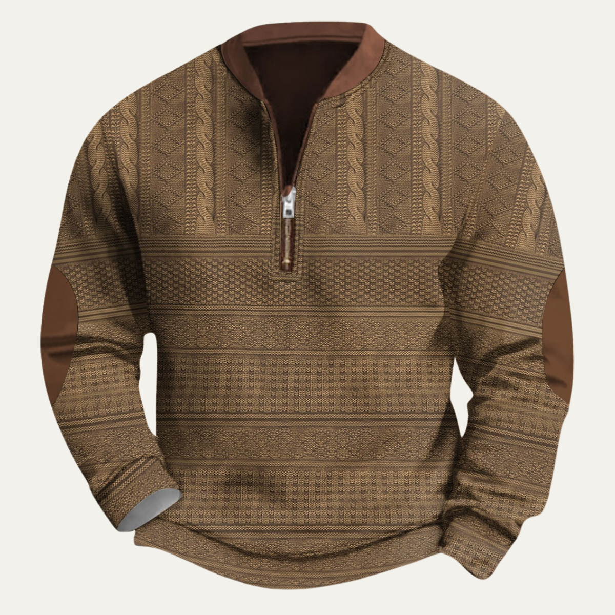Siena Herrenpullover mit Halbreißverschluss, gemustert, mit Ellbogen-Patches