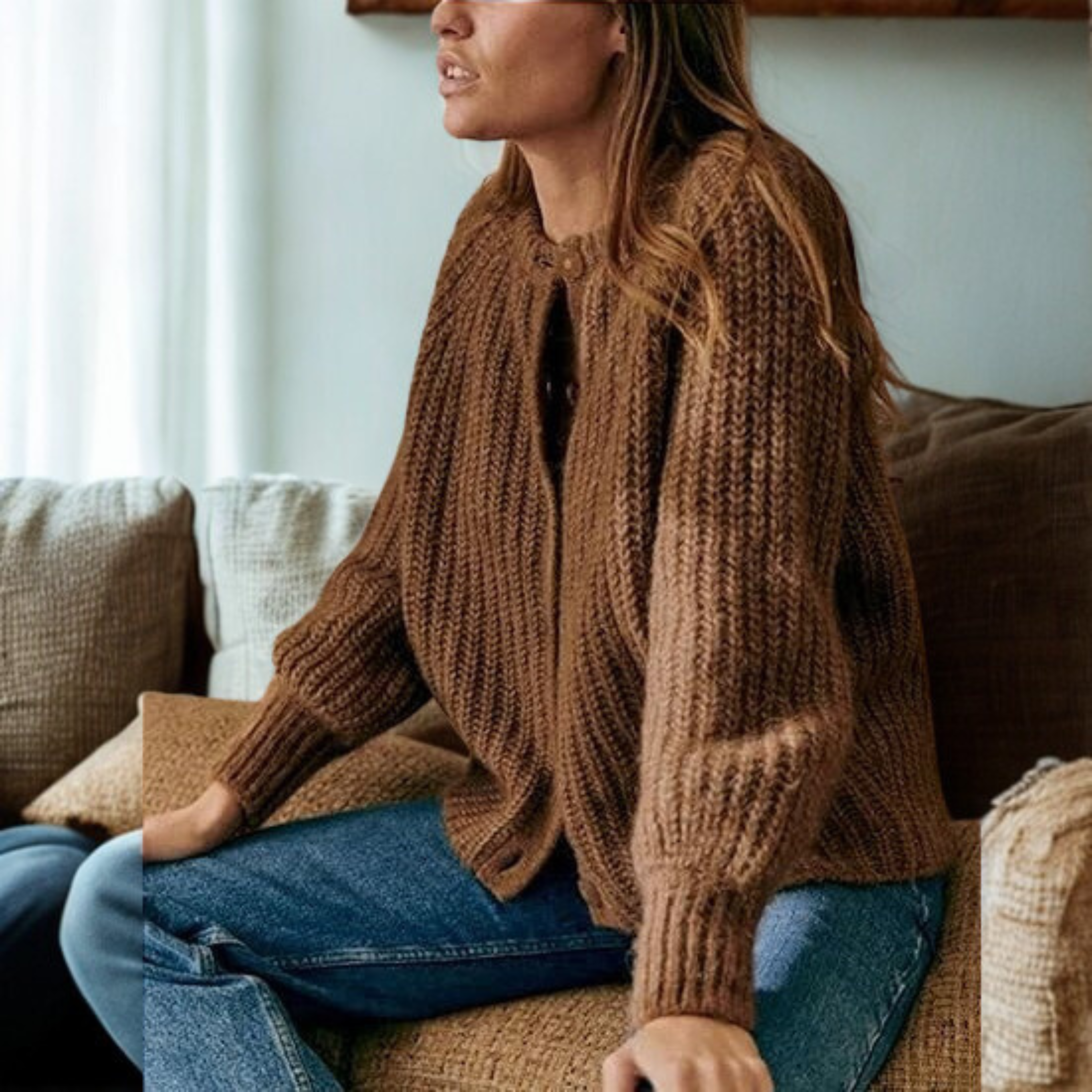 Cozy Classic Knopfleiste Langarm-Cardigan mit Rundhalsausschnitt Damen