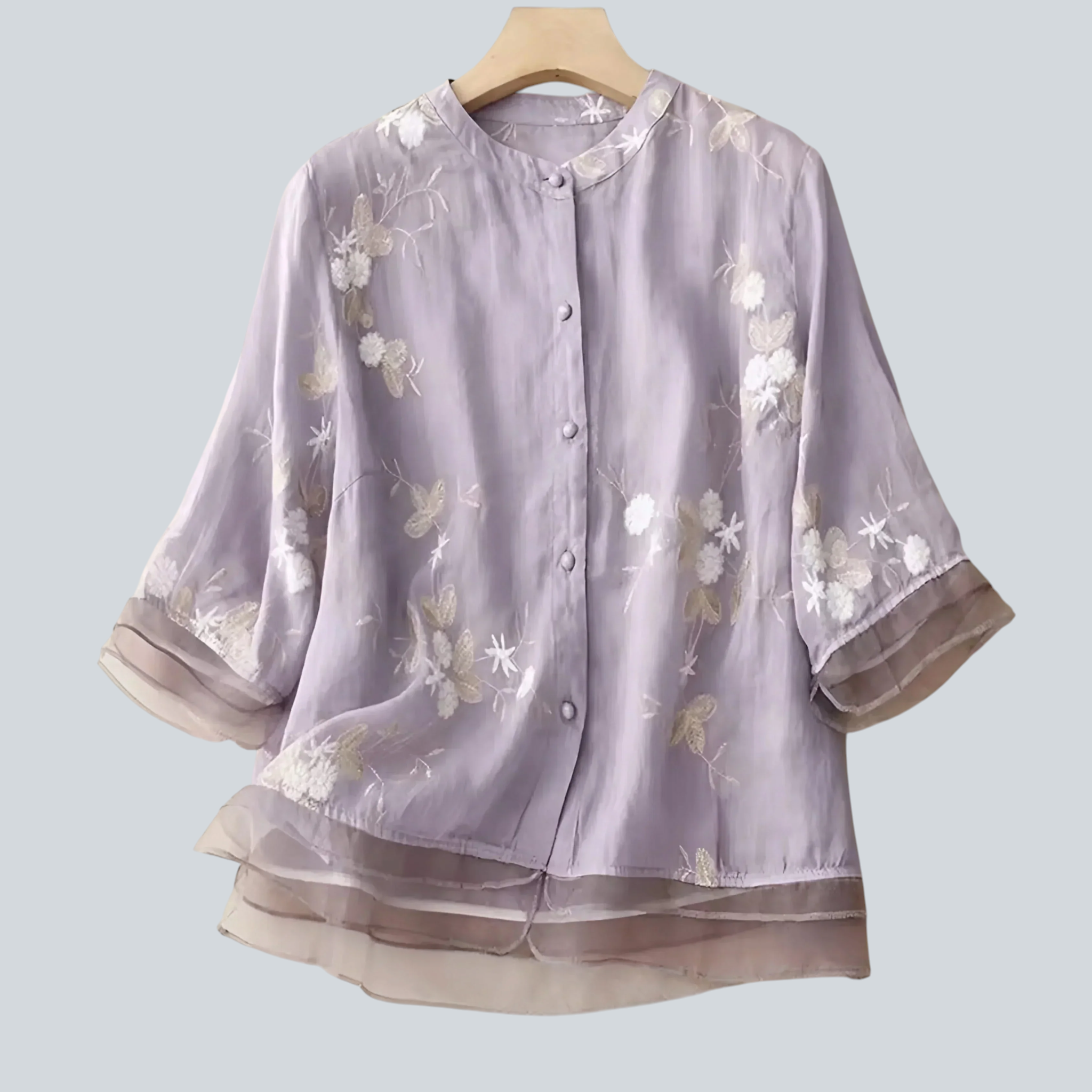 Damen Baumwolltop mit Blumenstickerei und lockerem Schnitt