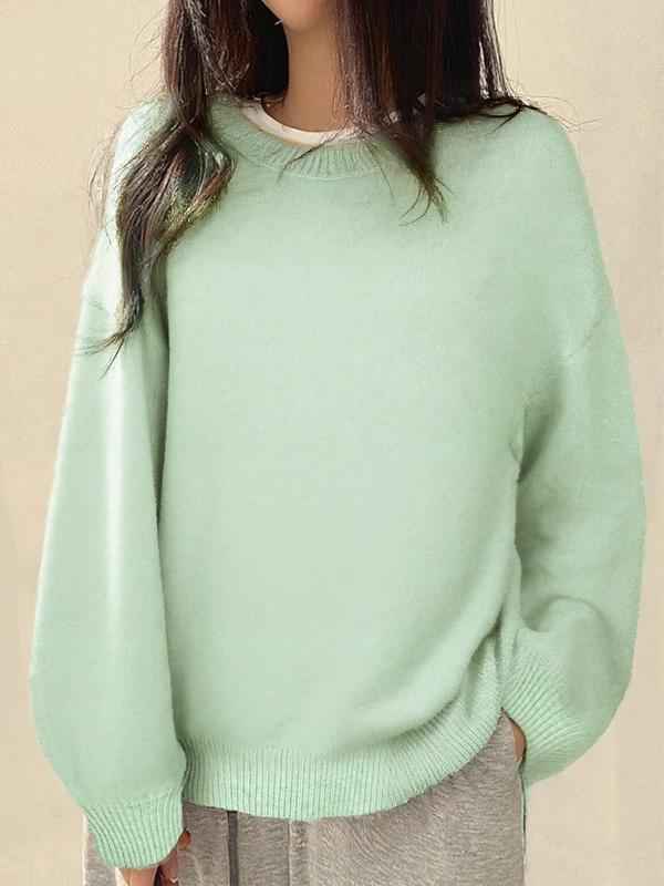 KIARA™ - Women's Drop Shoulder Split Hem Round Neck Sweater
