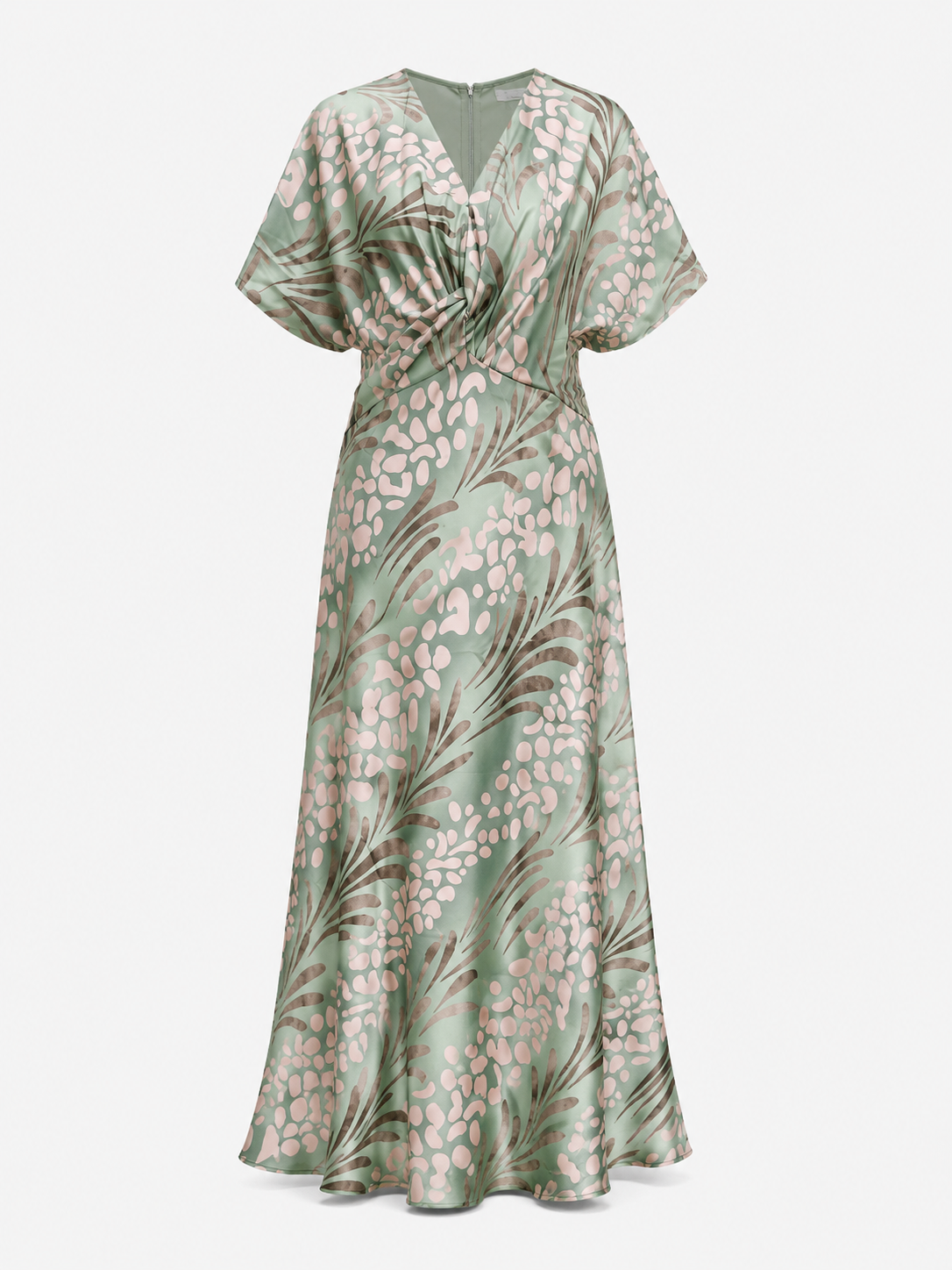 Abstraktes Midikleid mit V-Ausschnitt und Taillendetail