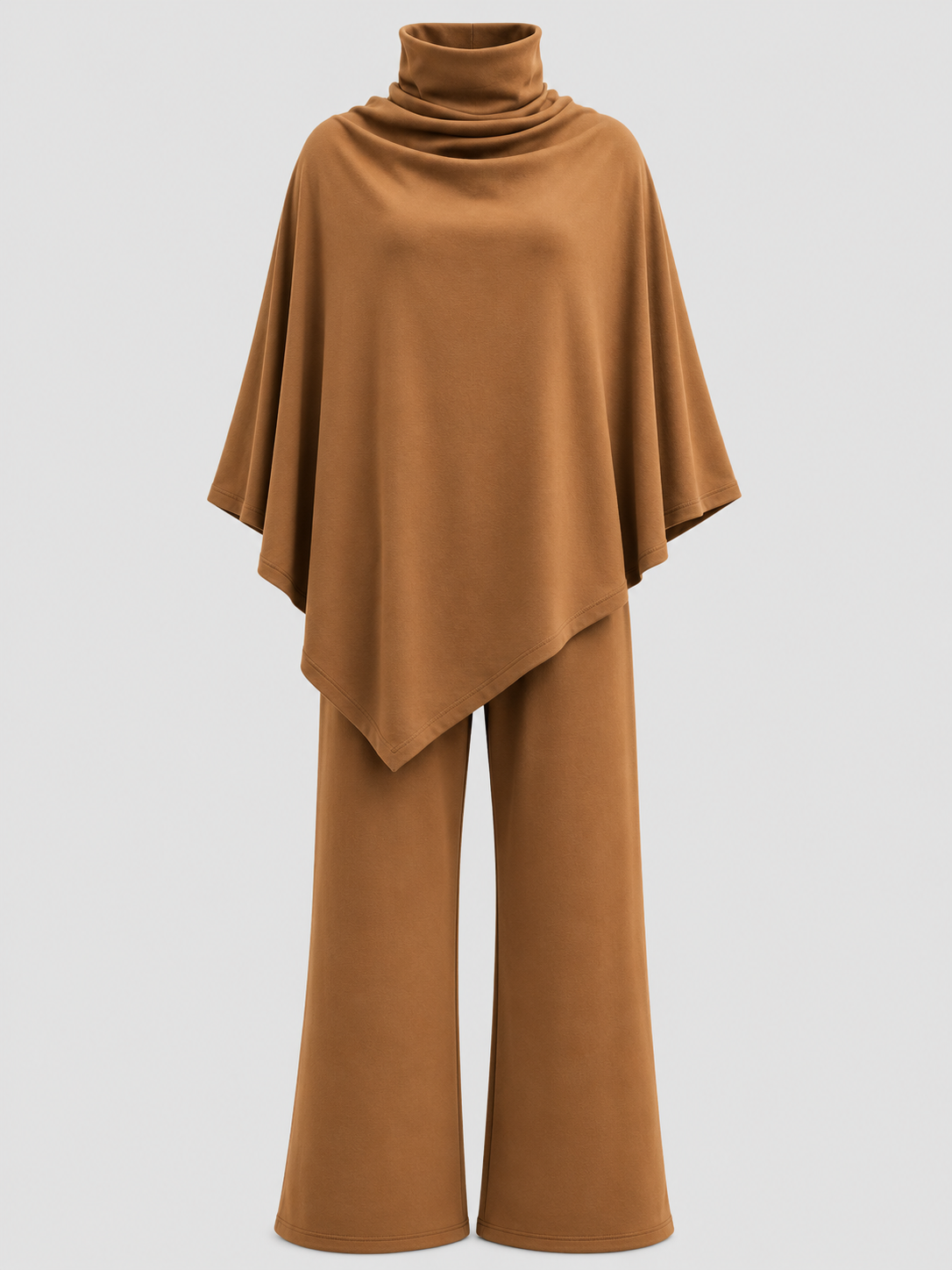 Alyris Damen's Two-Piece Poncho Set – Cowl Neck Top & Straight-Leg Hose