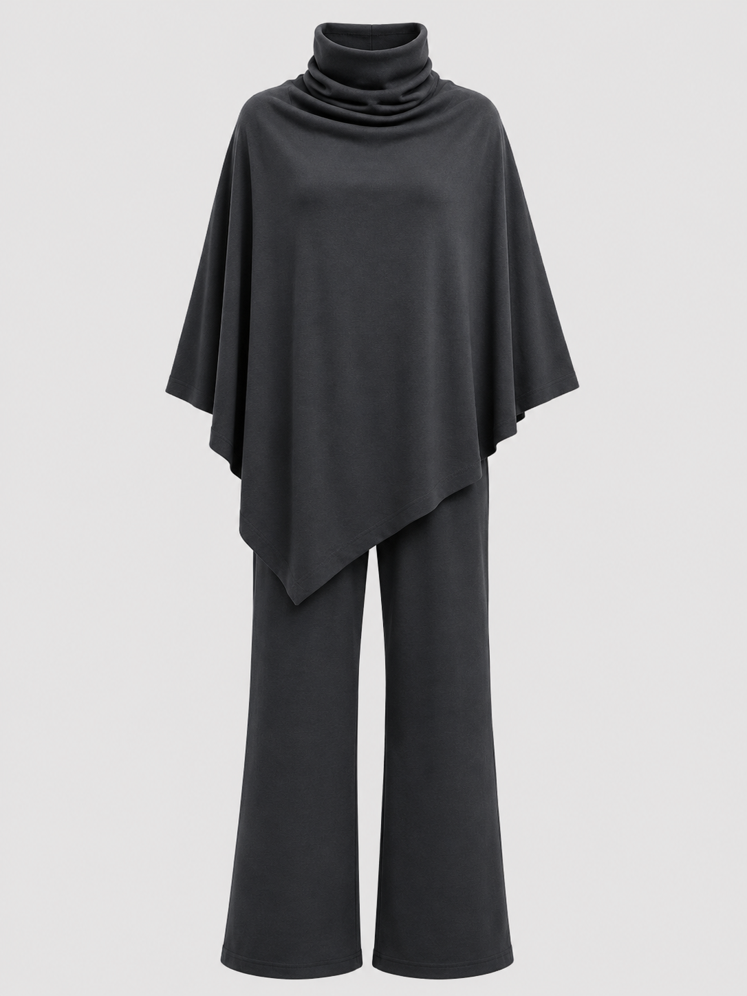 Alyris Damen's Two-Piece Poncho Set – Cowl Neck Top & Straight-Leg Hose