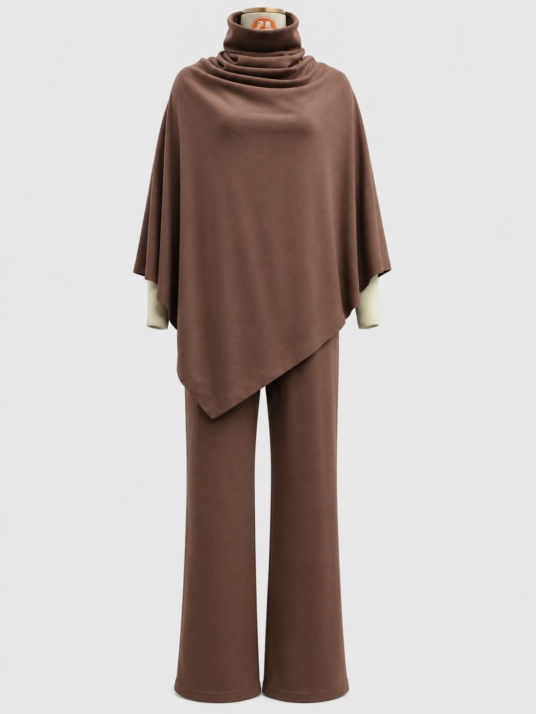 Alyris Damen's Two-Piece Poncho Set – Cowl Neck Top & Straight-Leg Hose