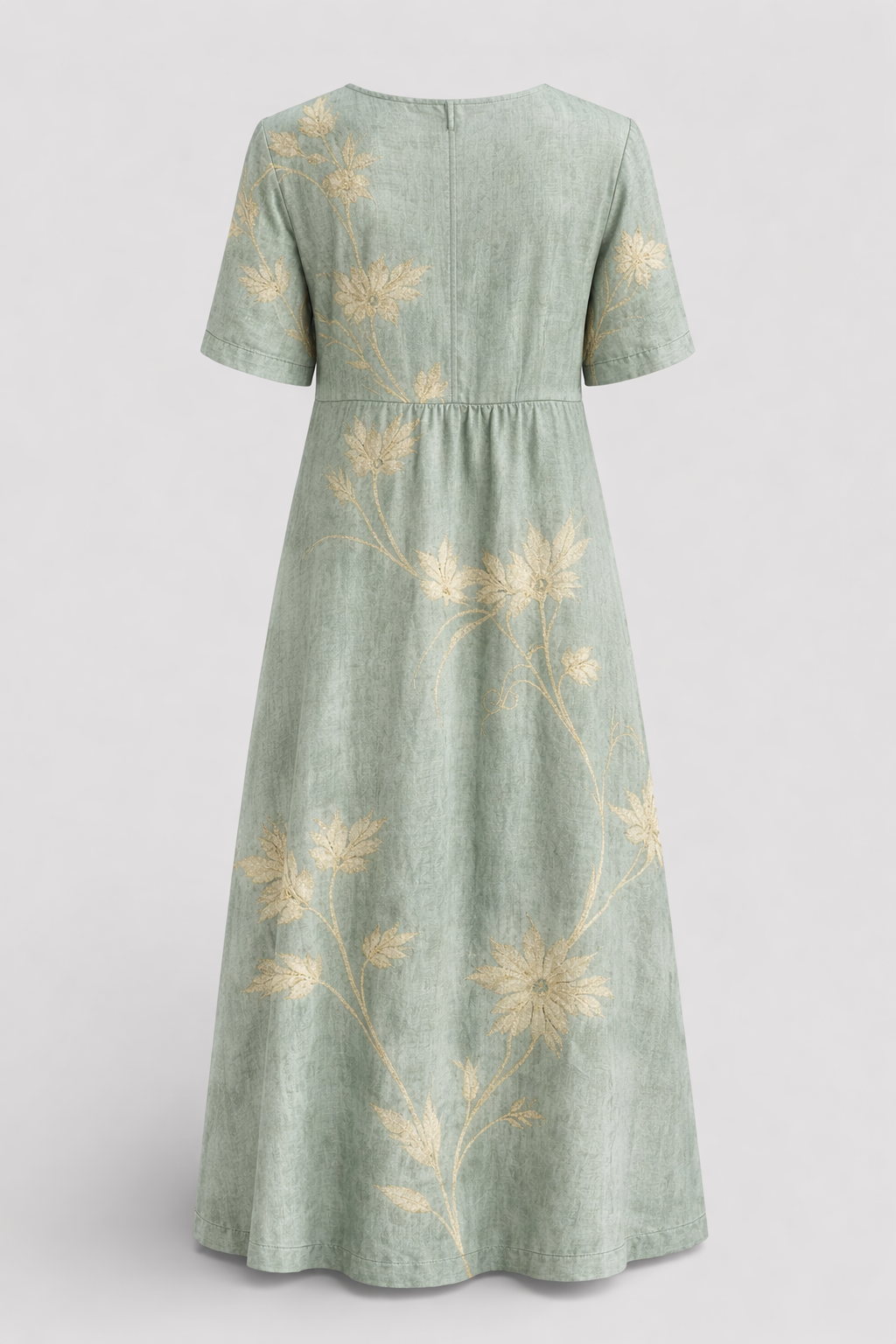 Elegantes blau-graues Kleid mit charmanten Blumenstickereien für einen anspruchsvollen Look