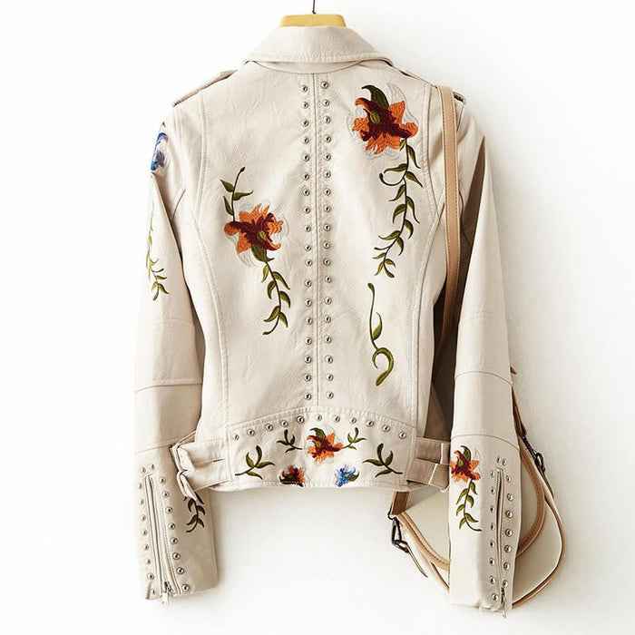 Magnolia Retro Blumenmuster Lederjacke