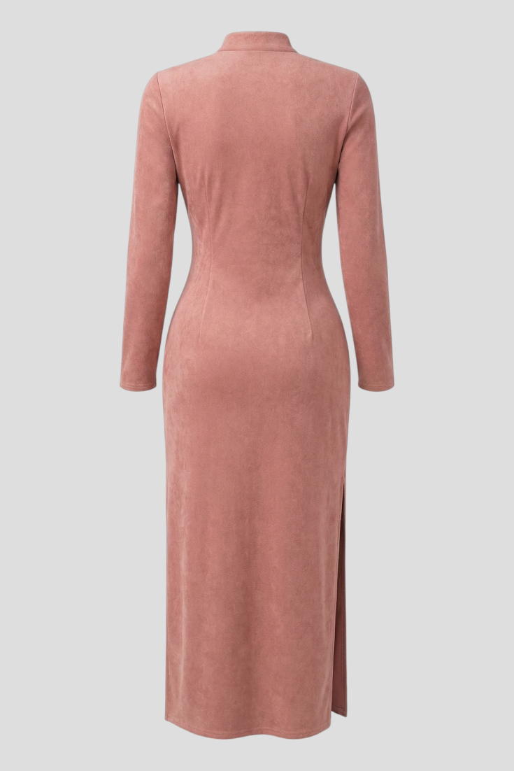 Vintage-Western-Maxikleid mit Fransen, Stickerei und Kunstleder in Rosa