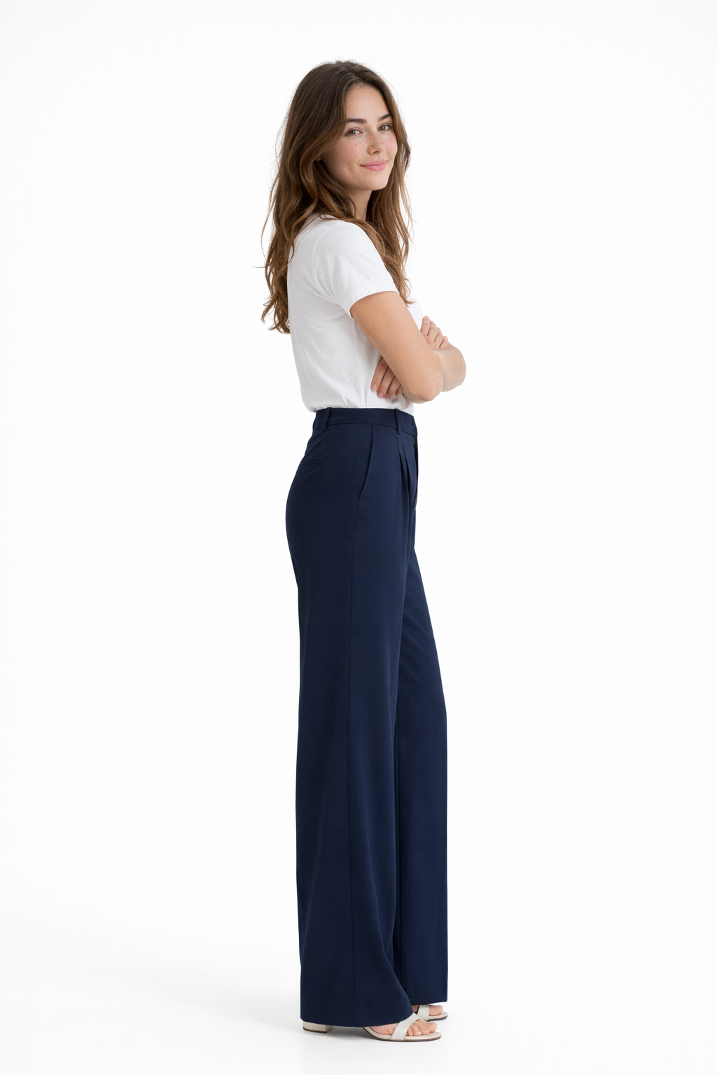 Bequeme Hochtaillierte Weite Passform Hose für einen Stilvollen Look