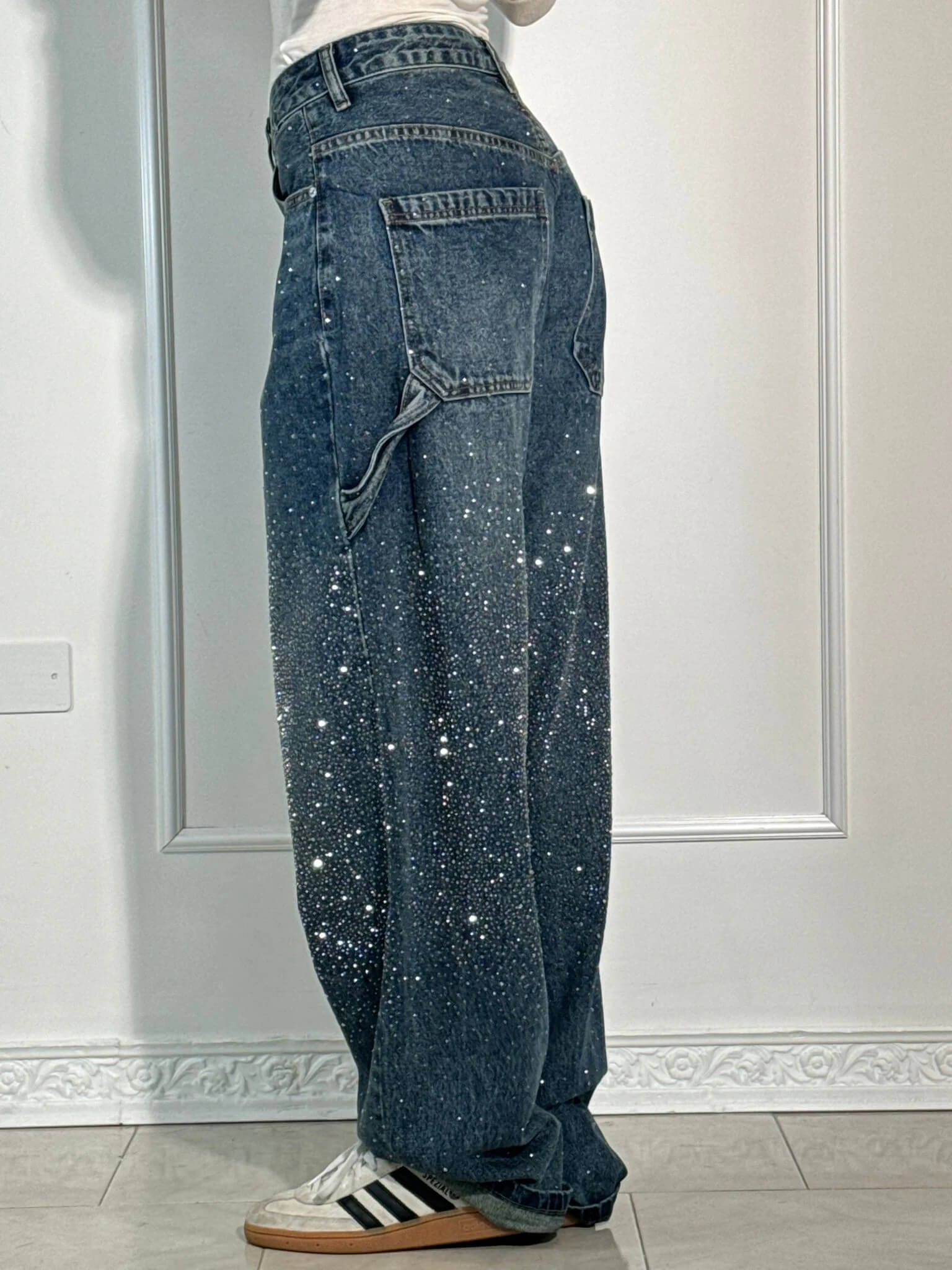 Bequeme Oversized Jeans für Damen mit Glitzer