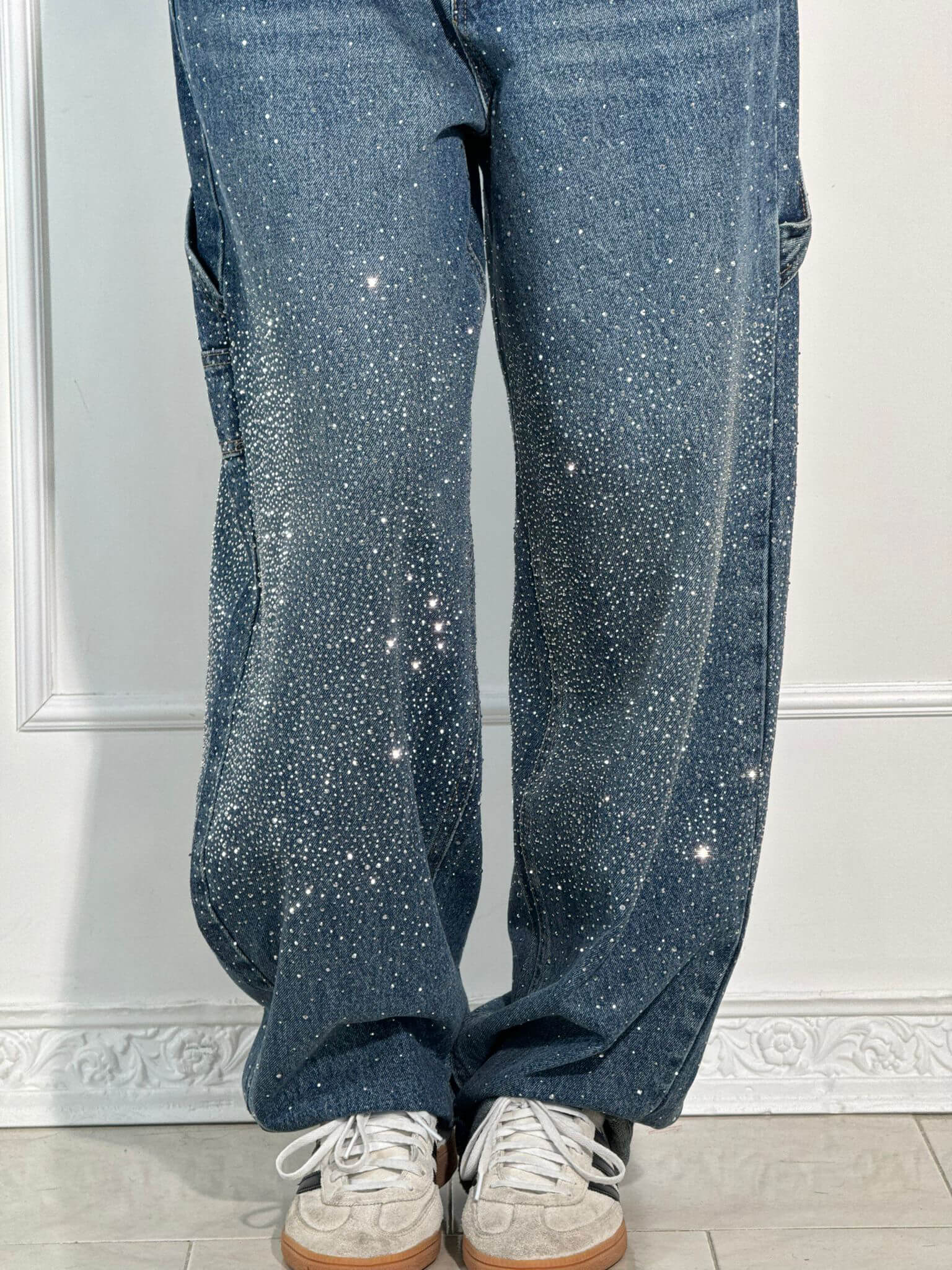 Bequeme Oversized Jeans für Damen mit Glitzer