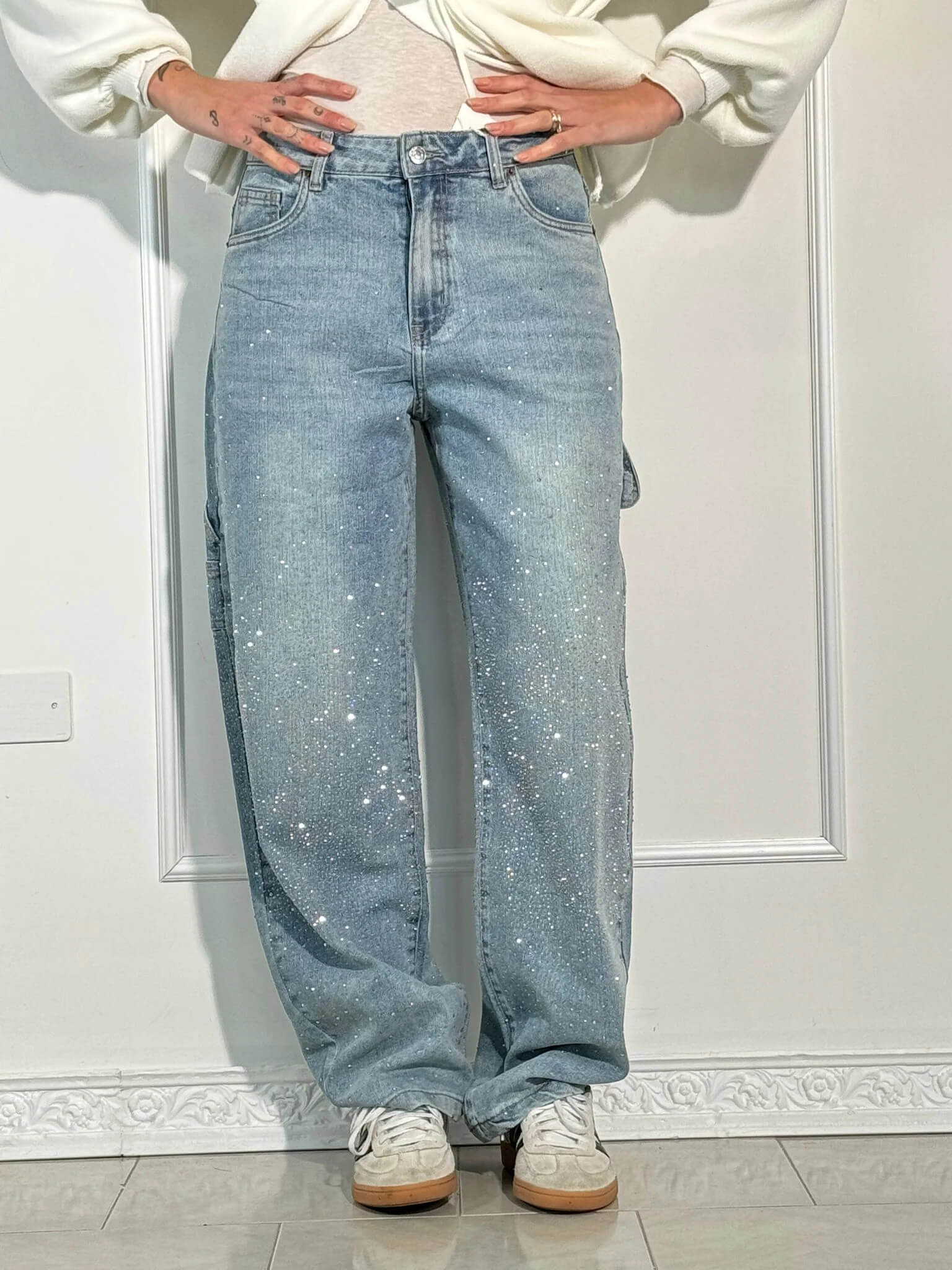Bequeme Oversized Jeans für Damen mit Glitzer