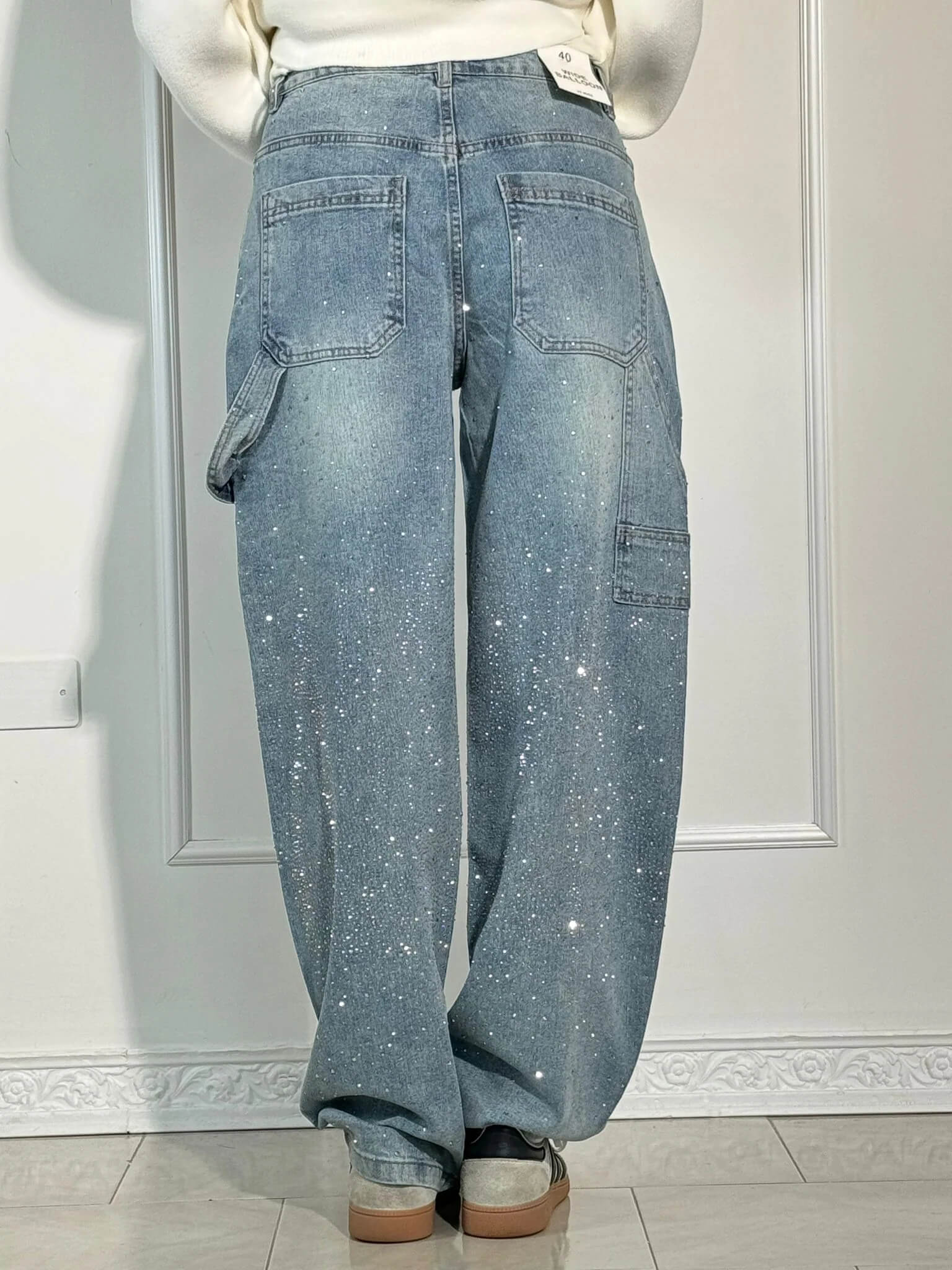 Bequeme Oversized Jeans für Damen mit Glitzer