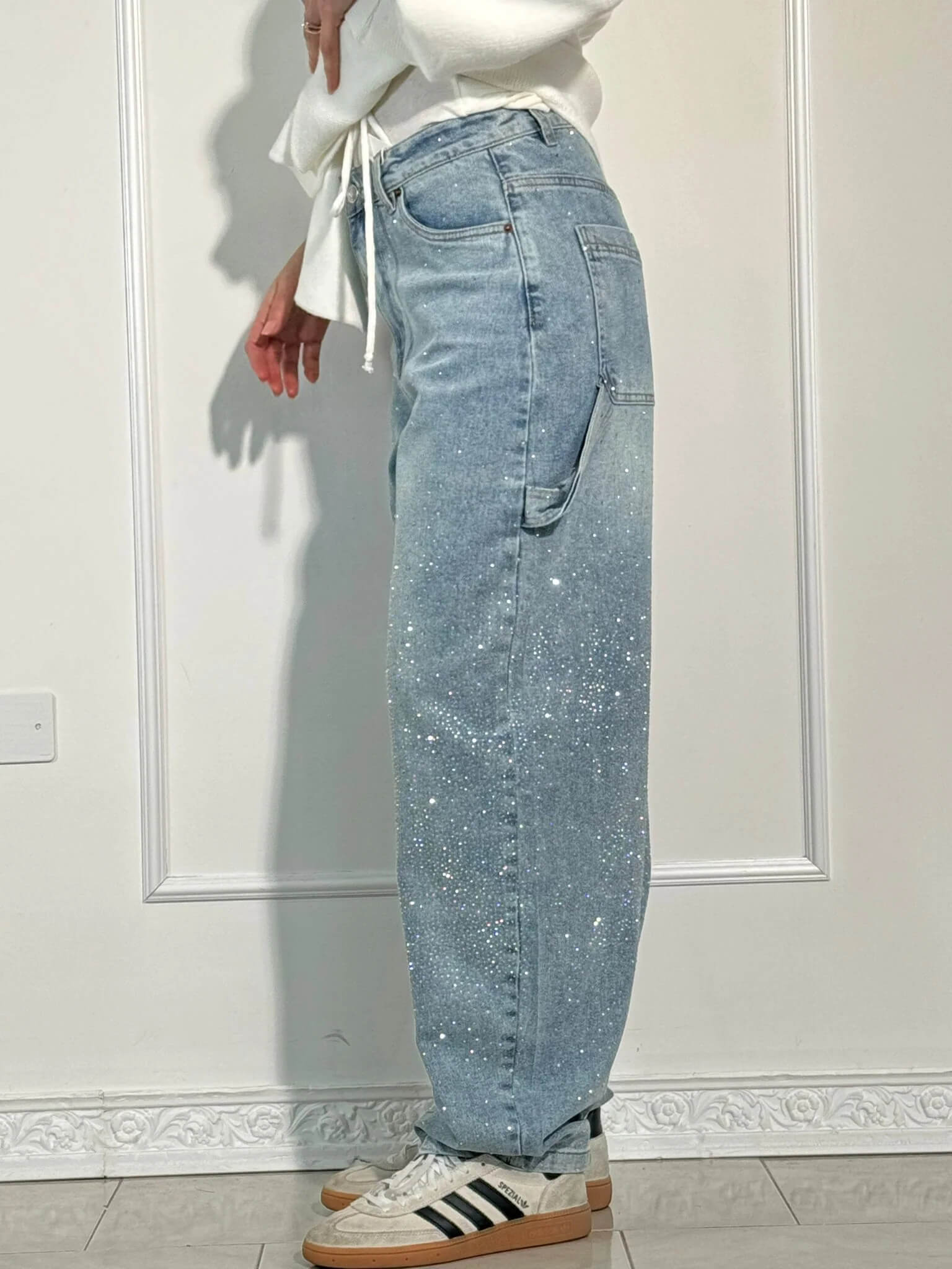 Bequeme Oversized Jeans für Damen mit Glitzer