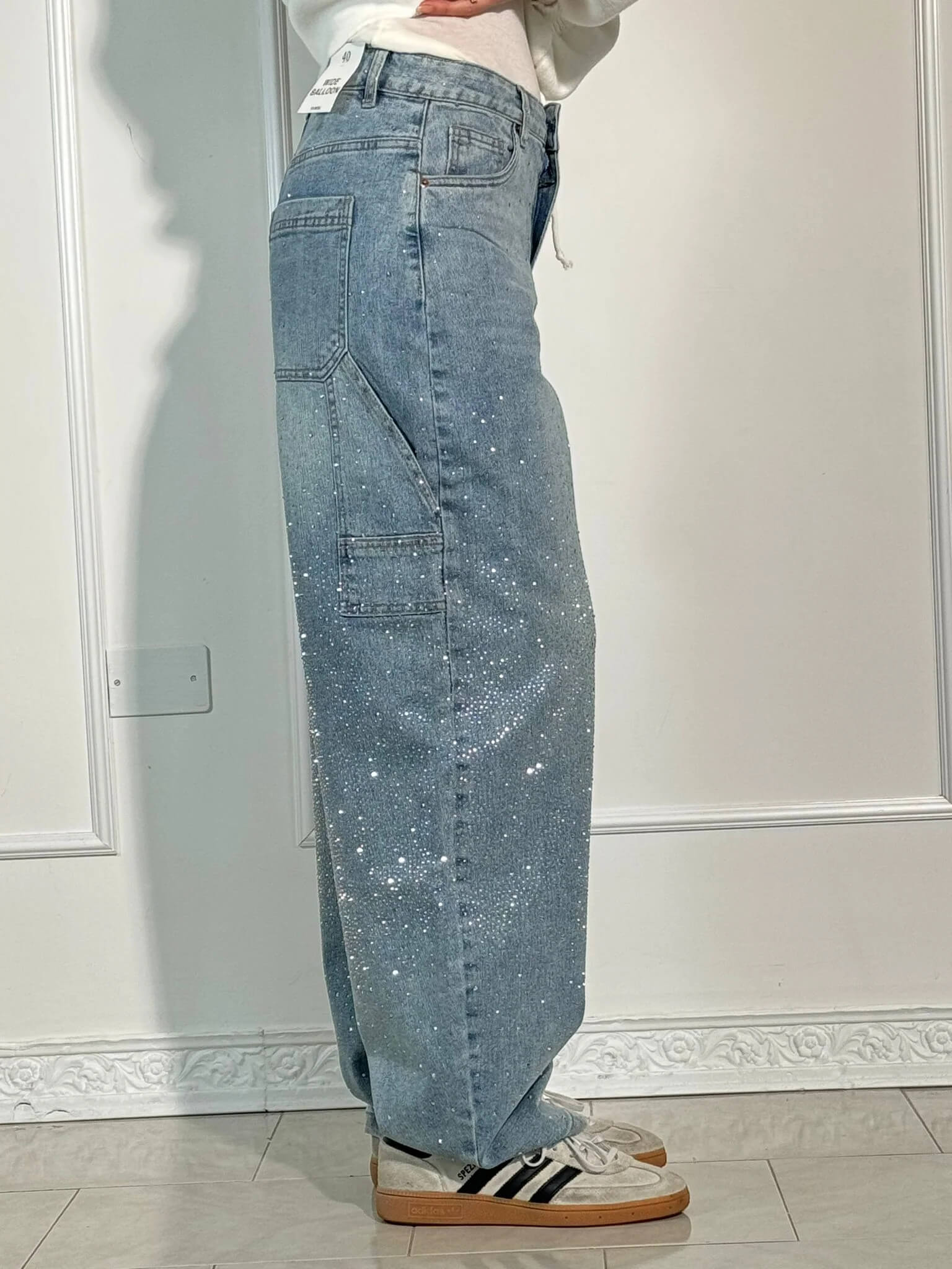 Bequeme Oversized Jeans für Damen mit Glitzer
