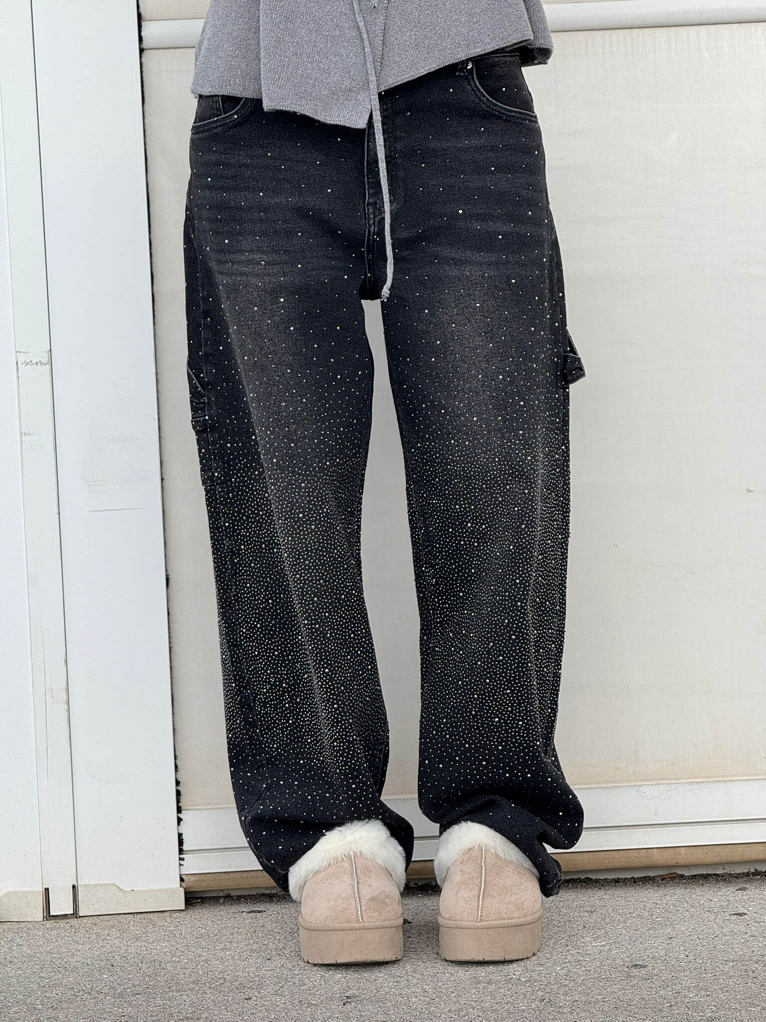 Bequeme Oversized Jeans für Damen mit Glitzer