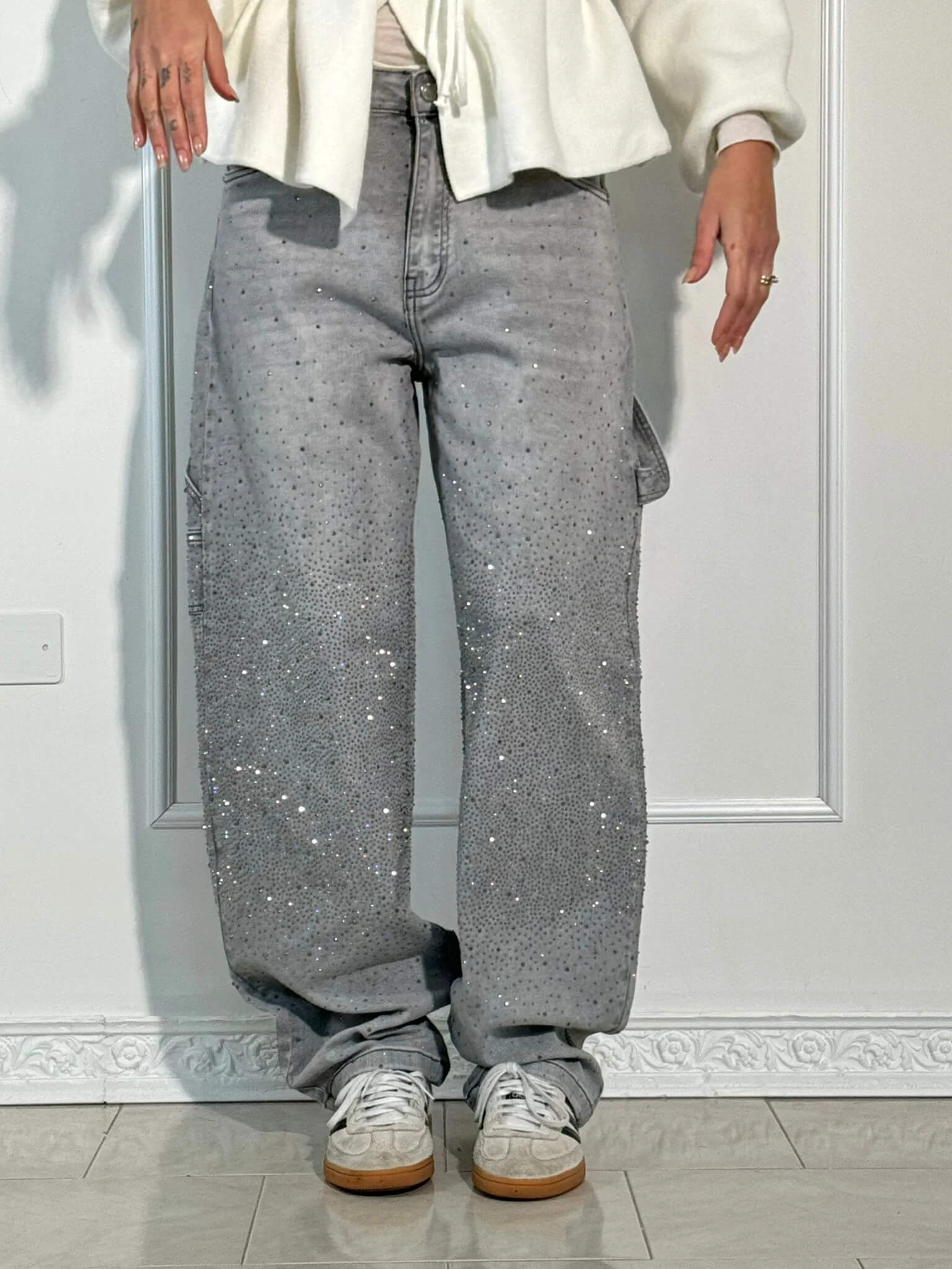 Bequeme Oversized Jeans für Damen mit Glitzer