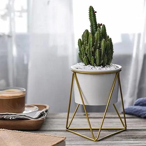 Elegante Keramik-Blumentopf mit Eisenständer – Moderner Pflanzkübel ideal für Hängepflanzen und Sukkulenten