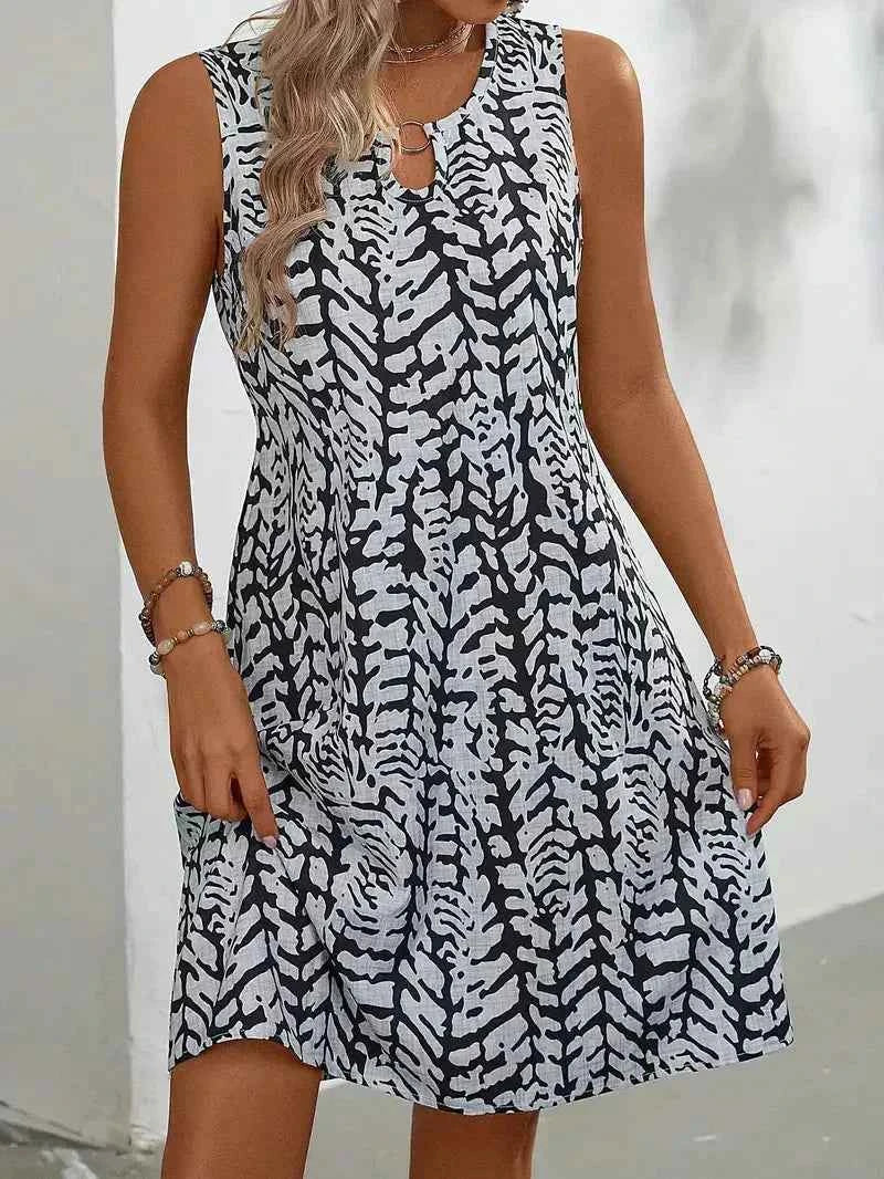 Damen Midikleid - Ärmellos, Abstraktes Muster, Luftig-Leicht