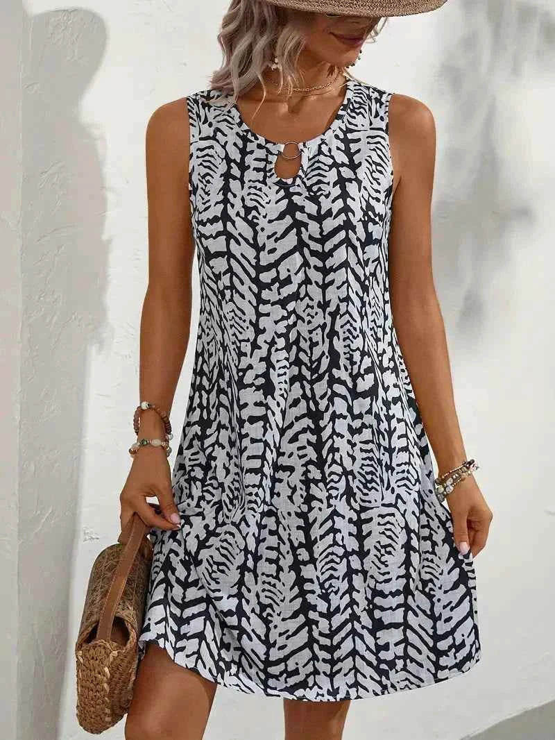 Damen Midikleid - Ärmellos, Abstraktes Muster, Luftig-Leicht