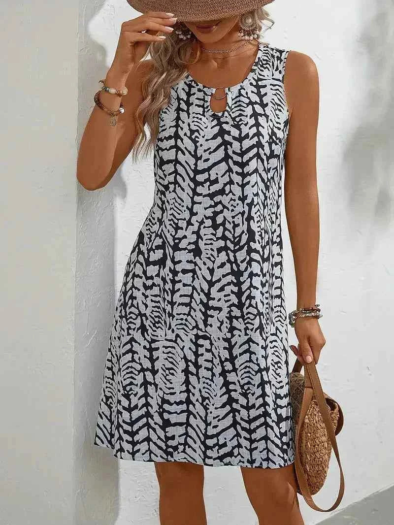 Damen Midikleid - Ärmellos, Abstraktes Muster, Luftig-Leicht