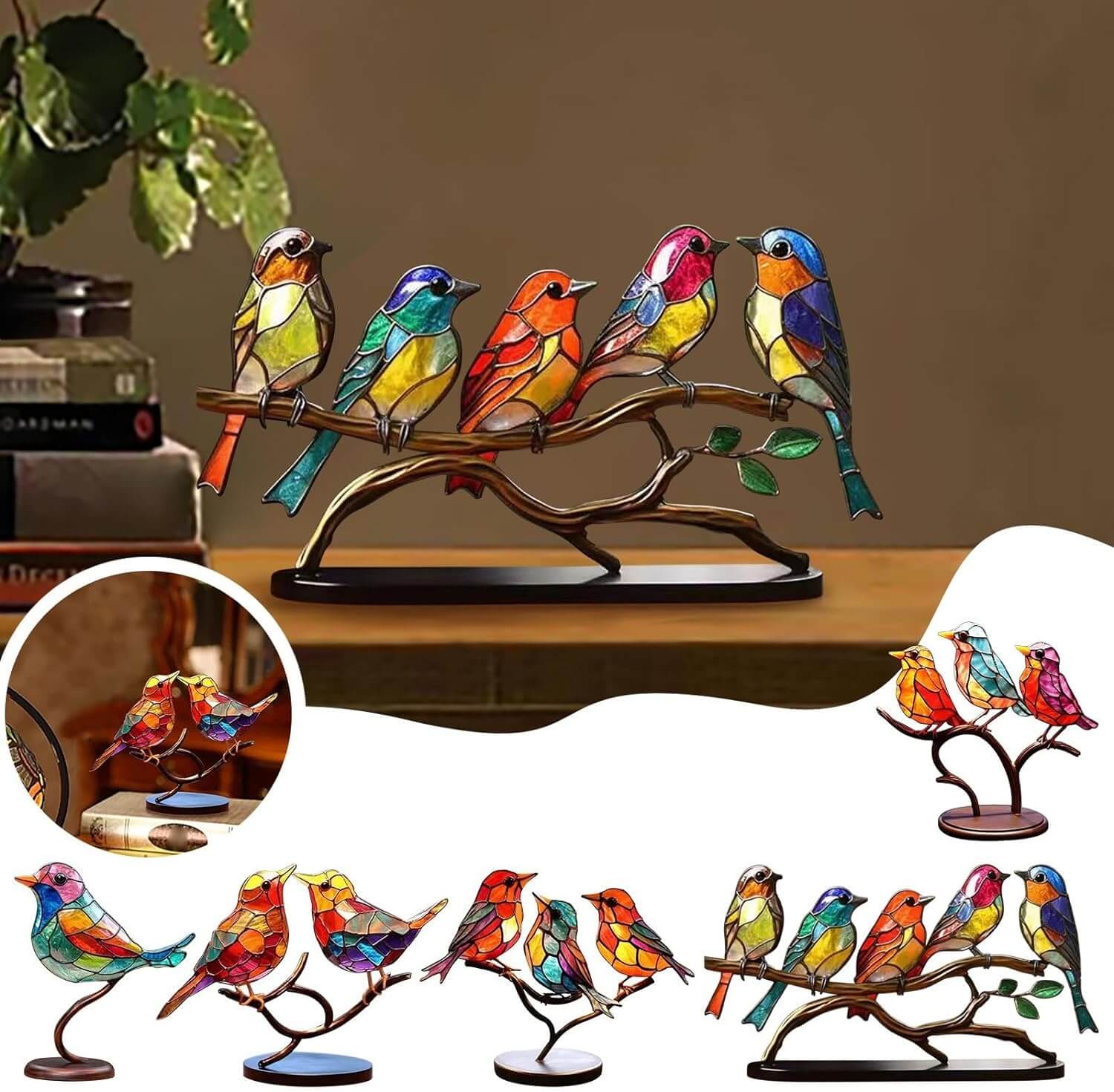 Bunte Handgefertigte Vogel Skulptur für Innenräume