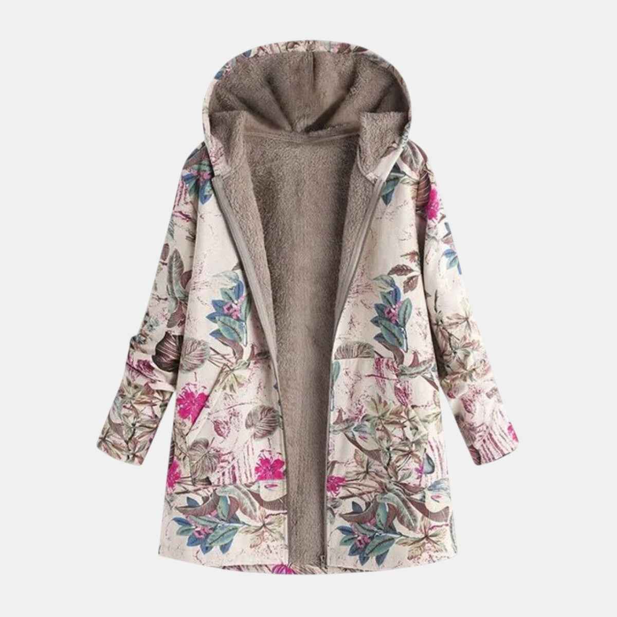 Ivy | Kuschelige Jacke mit Fleece-Futter und pastellfarbenem botanischem Print