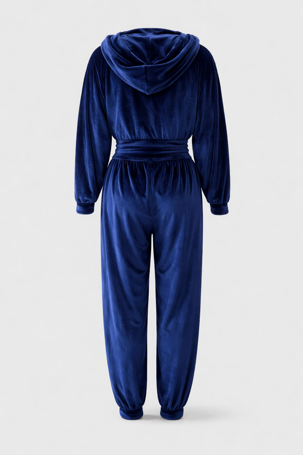 Blaues Set aus Polyester in Cord-Optik mit Kapuzenoberteil und weiter Hose